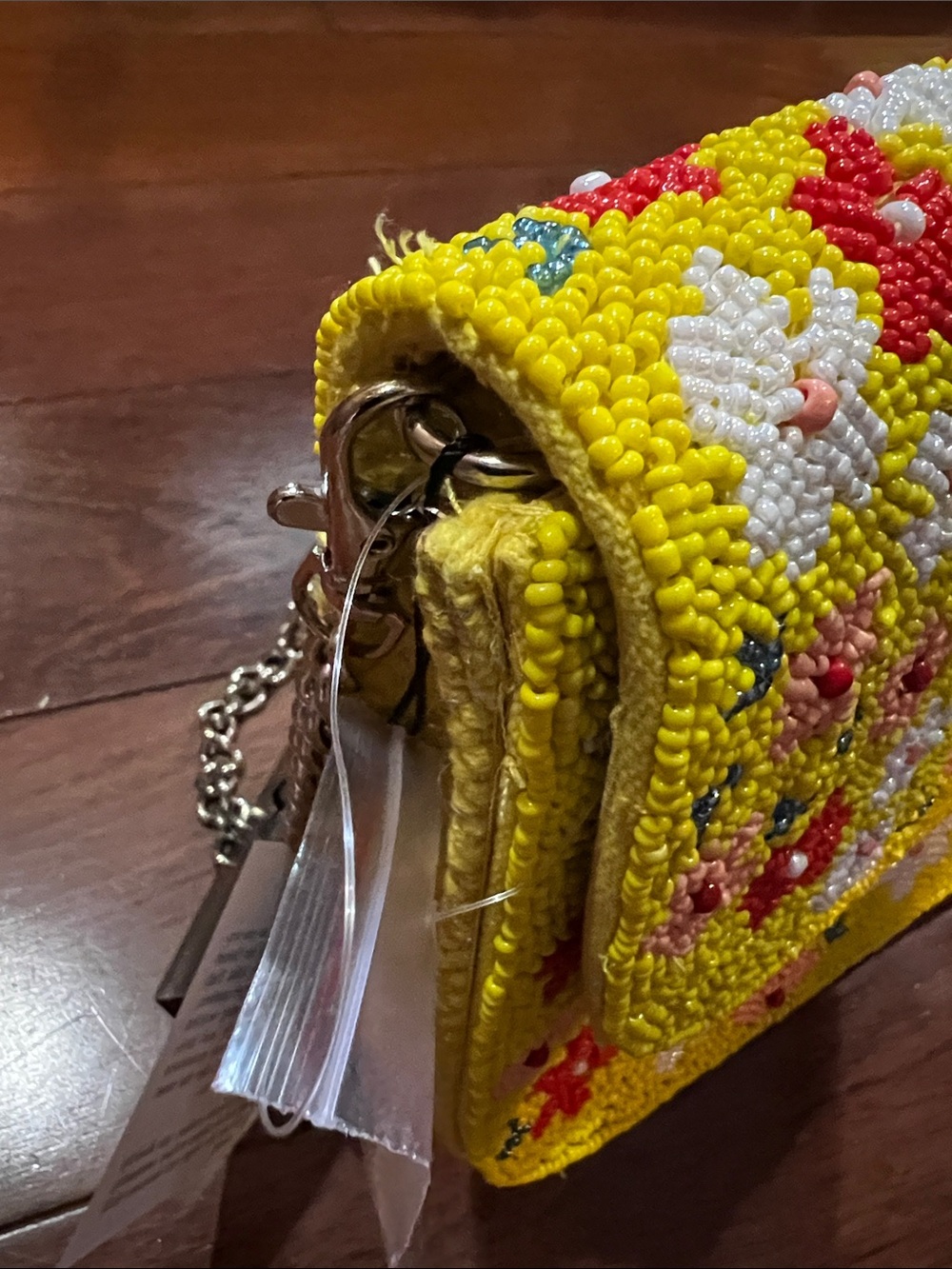 America & Beyond Yellow Floral Beaded Crossbody Bag with Chain Strap - Picture 4 of 7